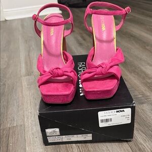 Fashion Nova Pink Platform Knotted Ankle Strap Heels